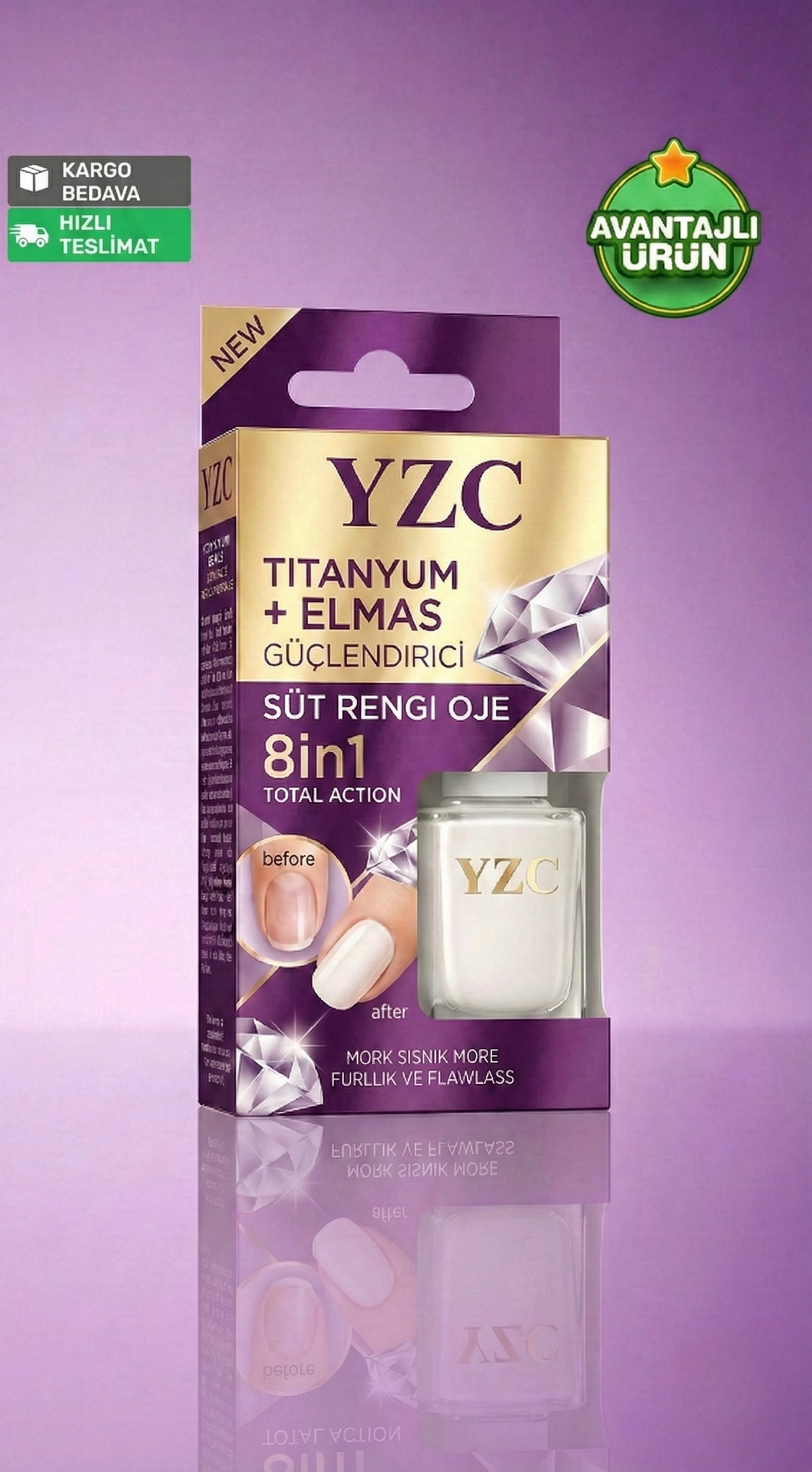 YZC Titanyum+Elmas Tırnak Güçlendirici Terapi- Süt Rengi Oje 8in1 Etki