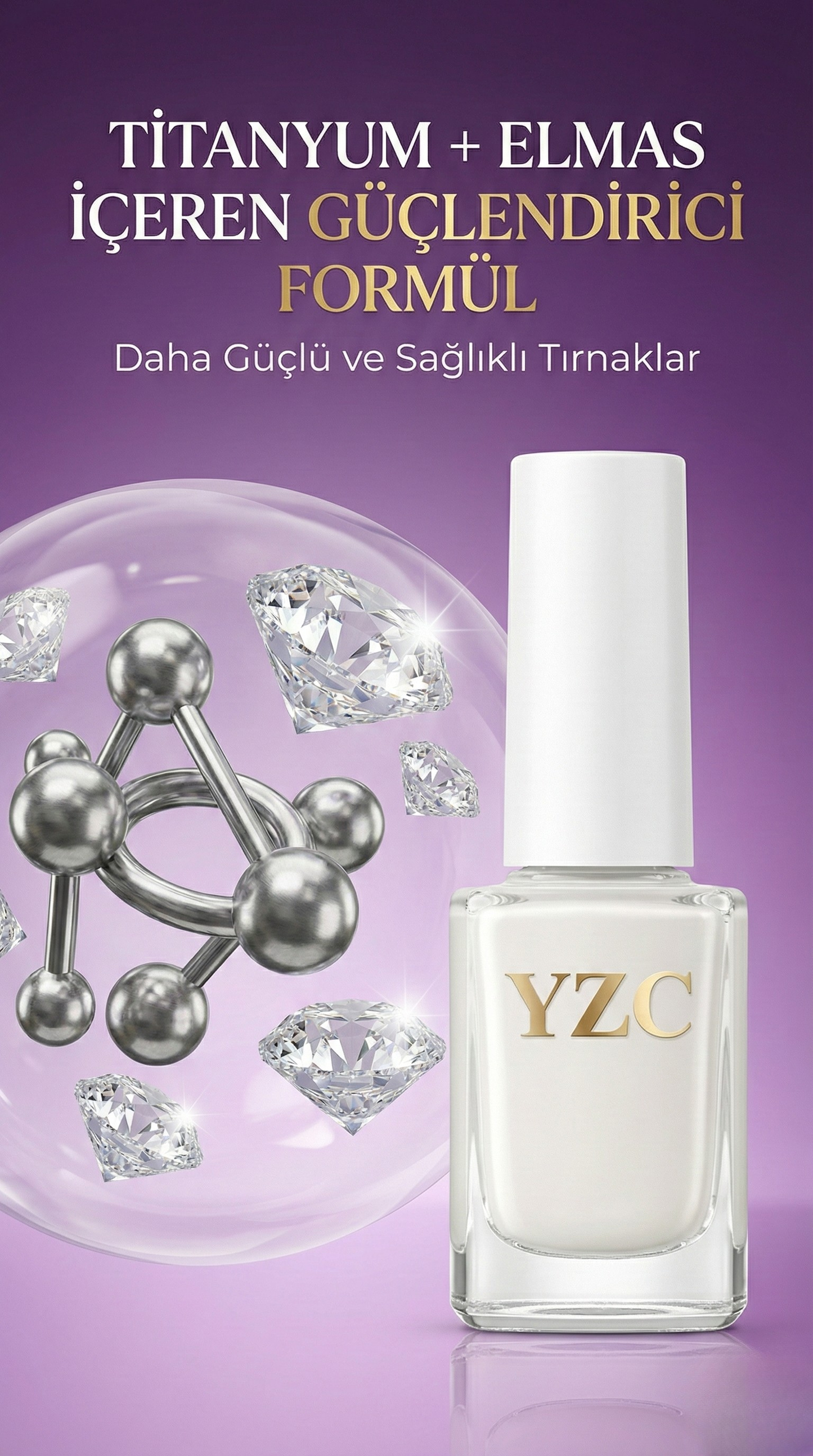 YZC Titanyum+Elmas Tırnak Güçlendirici Terapi- Süt Rengi Oje 8in1 Etki