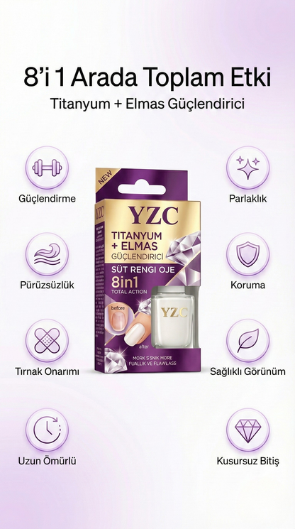 YZC Titanyum+Elmas Tırnak Güçlendirici Terapi- Süt Rengi Oje 8in1 Etki