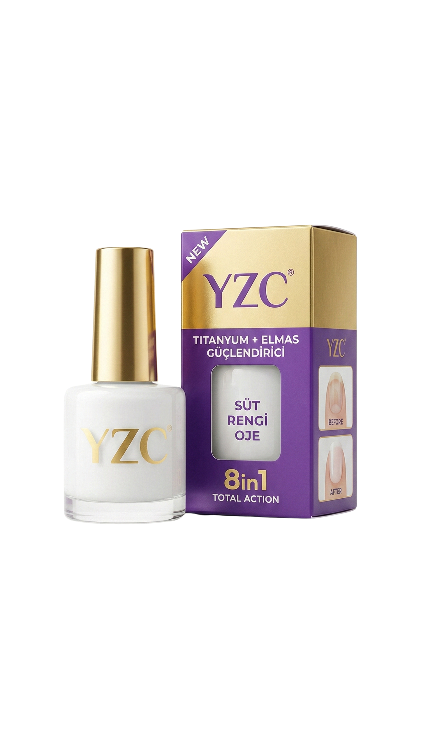 YZC Titanyum+Elmas Tırnak Güçlendirici Terapi- Süt Rengi Oje 8in1 Etki